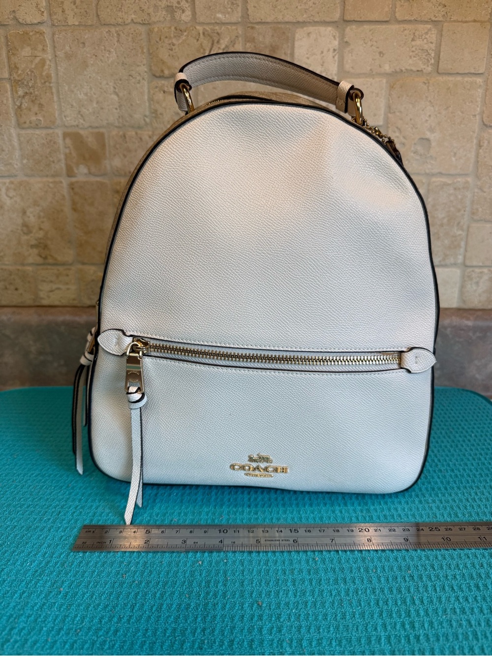 Coach White Pebbled Leather Mini Backpack with Gold Hardware